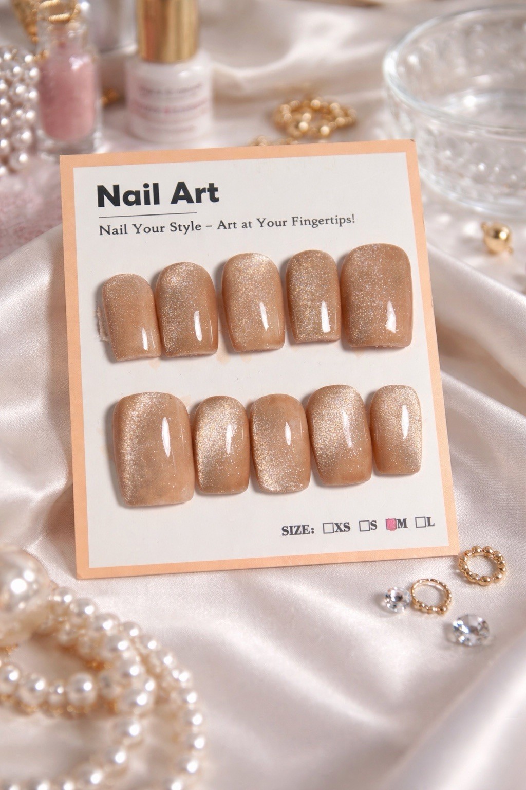 Reusable Acrylic Press-on Nails- Shortie square CatEyes Nails sizes Xs, S, M, L