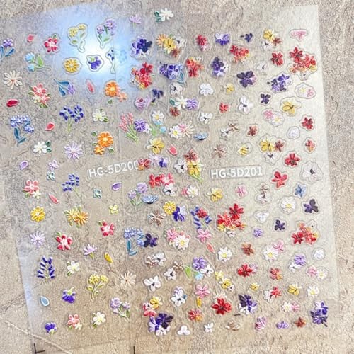 Flower Nail Art Stickers Spring Small Floral Leaf 5D Spring Floral Leaf