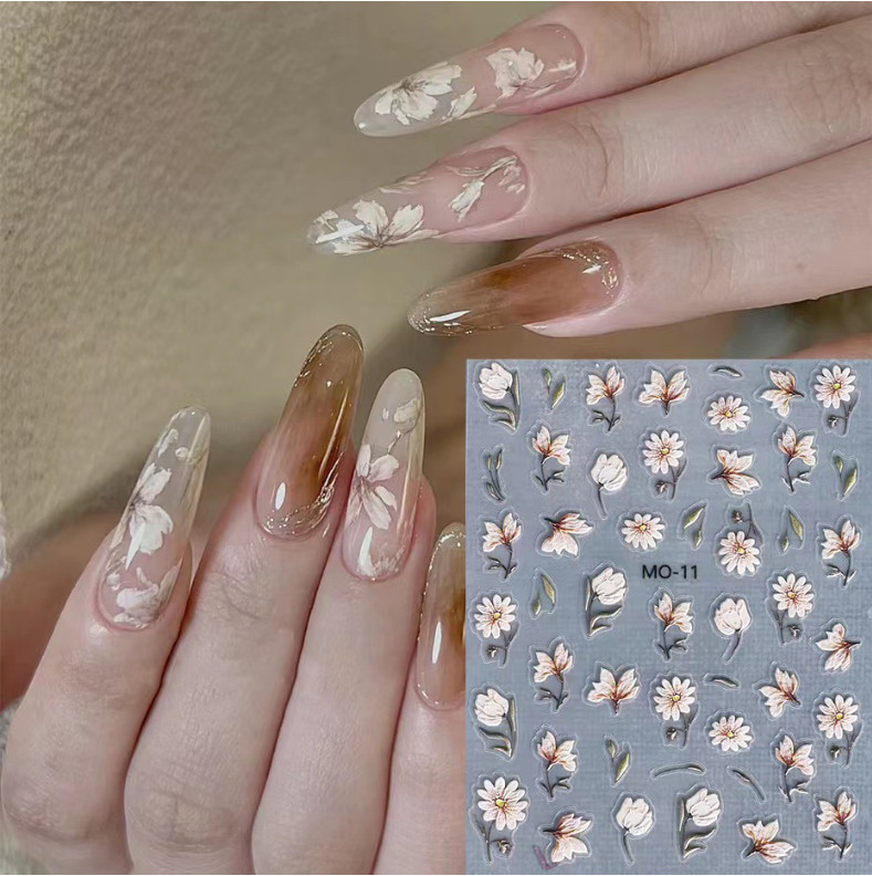 5D Camellia Gradient Pink Nails Stickers Embossed Pentapetal Flowers Fairy NS49