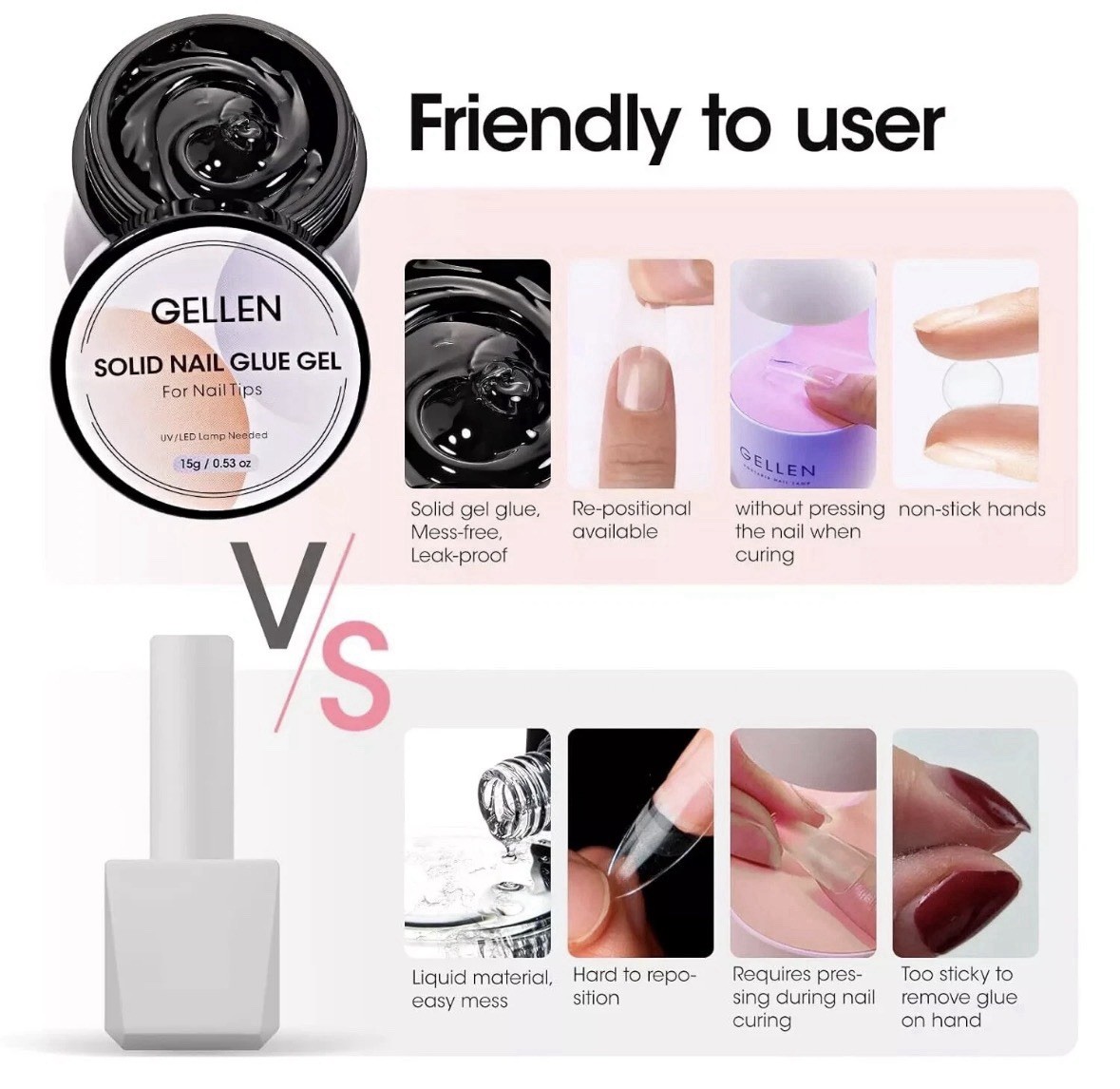 Solid Nail Glue Gel for False Nail Tips Capacity 15g Press on Nail Glue New