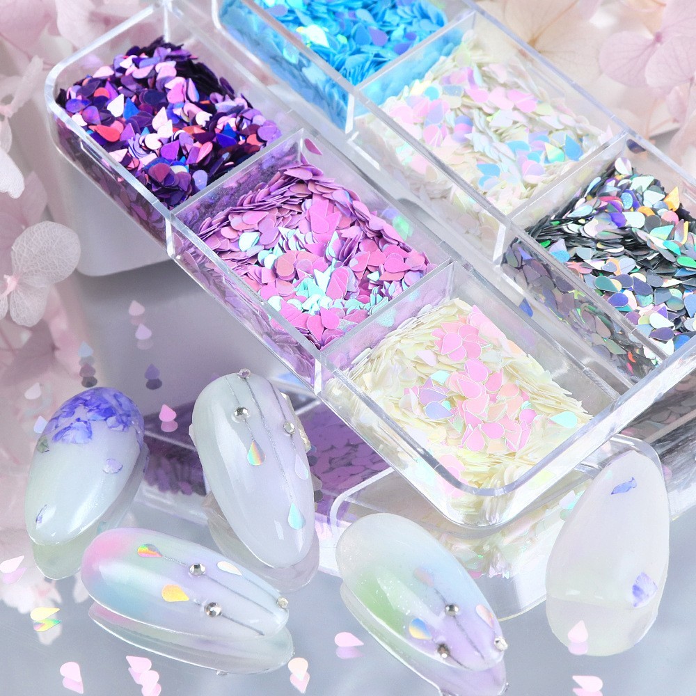 6 Grids Water Drop Shape Nail Art Sequins Glitter Flakes Nails Decoration DIY