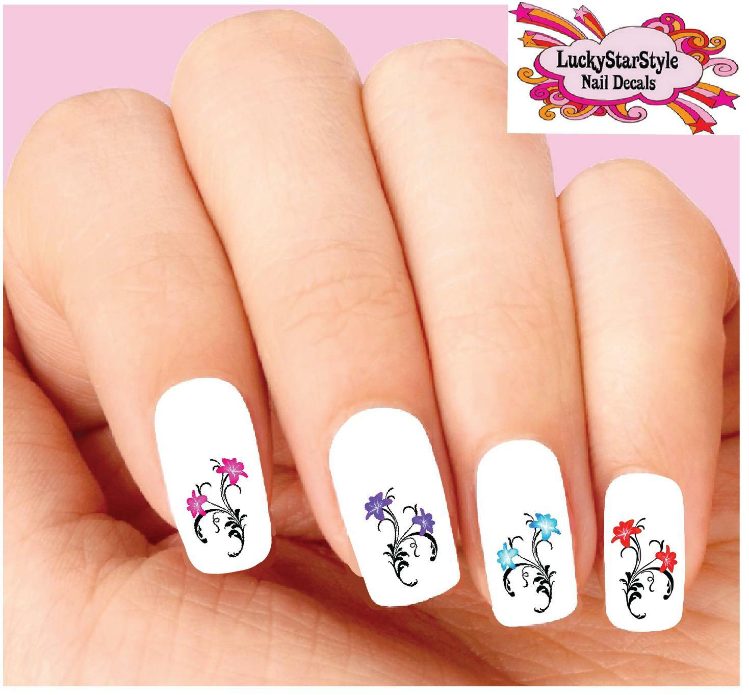 Waterslide Flowers Nail Decals Set of 20 – Colorful Lily Assorted