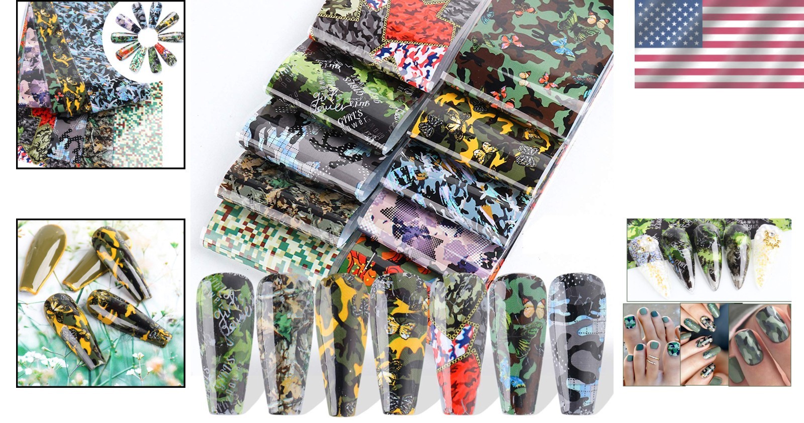 Holographic Camouflage Nail Art Stickers – Easy Application for Stunning Nails