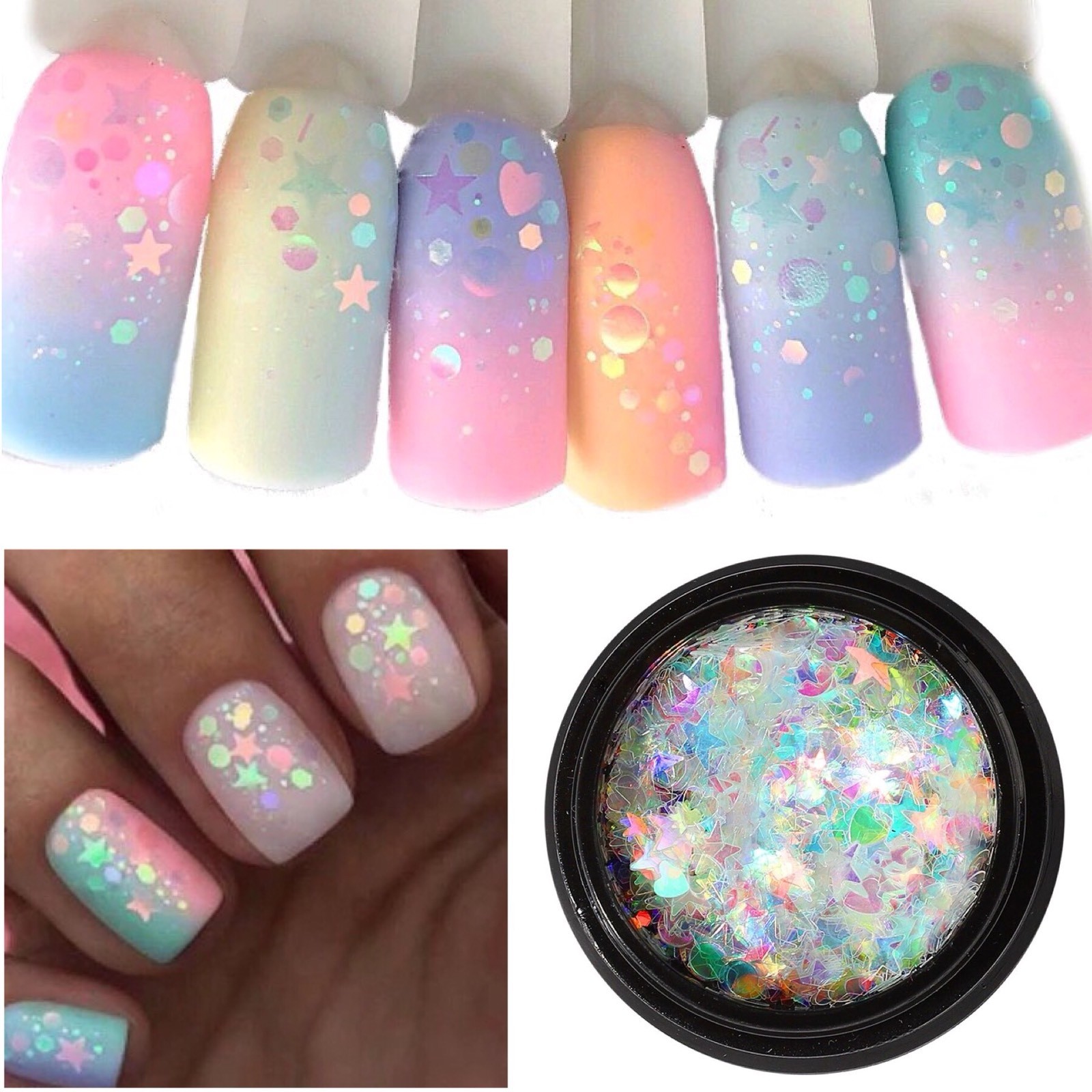 3D Transparent Mermaid NAIL GLITTER Pixel unicorn aurora effect powder AB DF-01