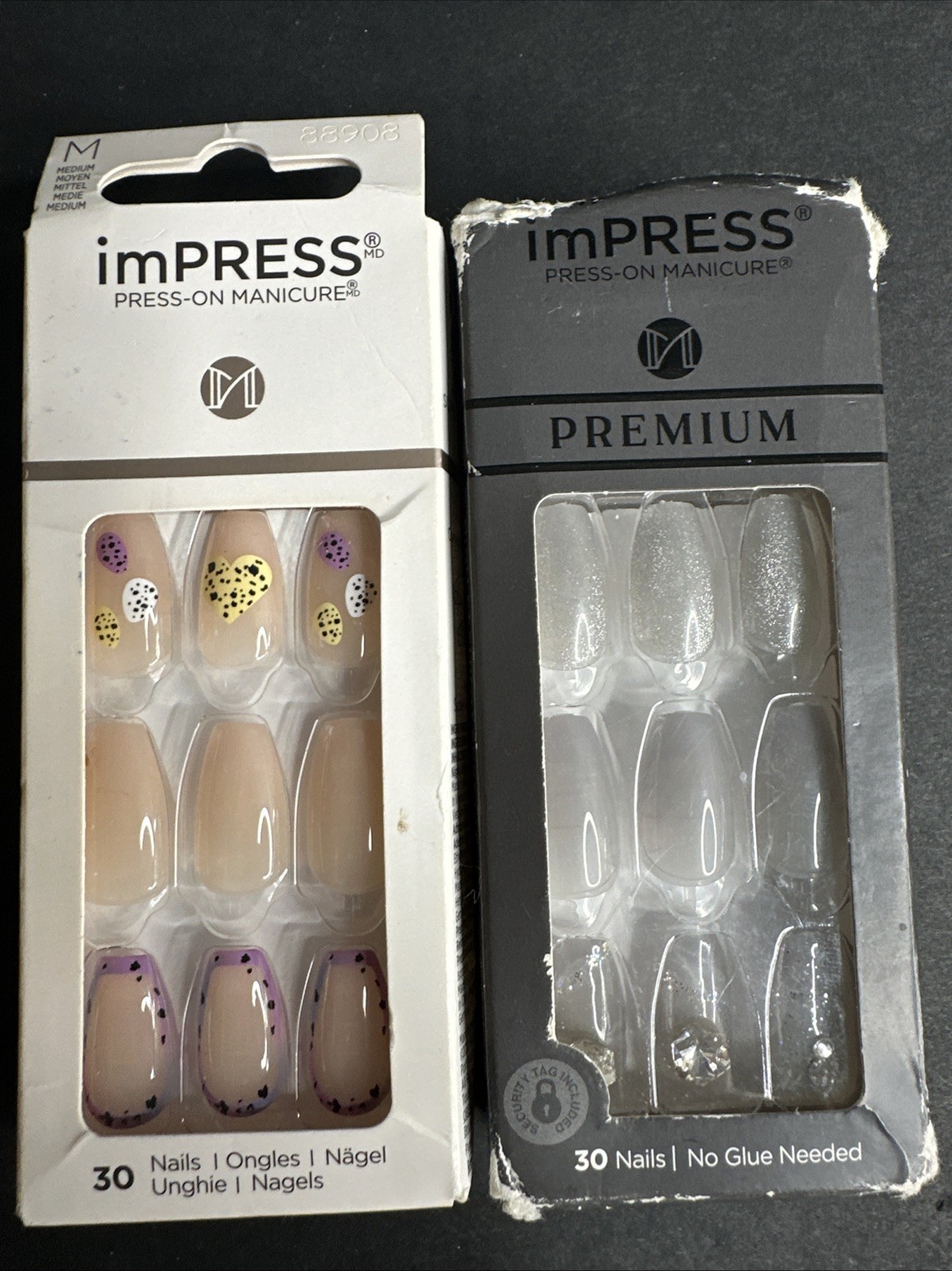 2 Sets imPRESS Bright Sky & Legacy Silver Rhinestone Hearts Press-On Nails