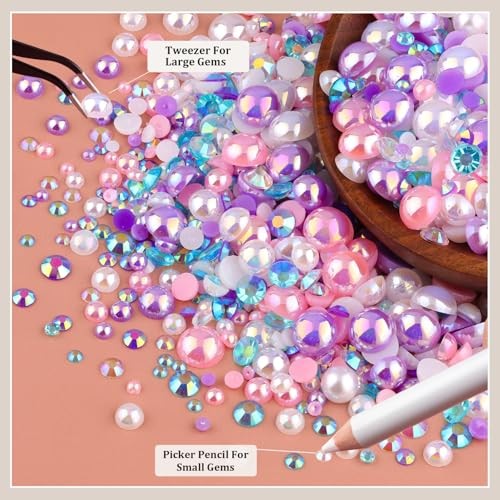 80g Flatback Pearls and Rhinestones for Crafting, Pink Purple 3 80g Pink Purple