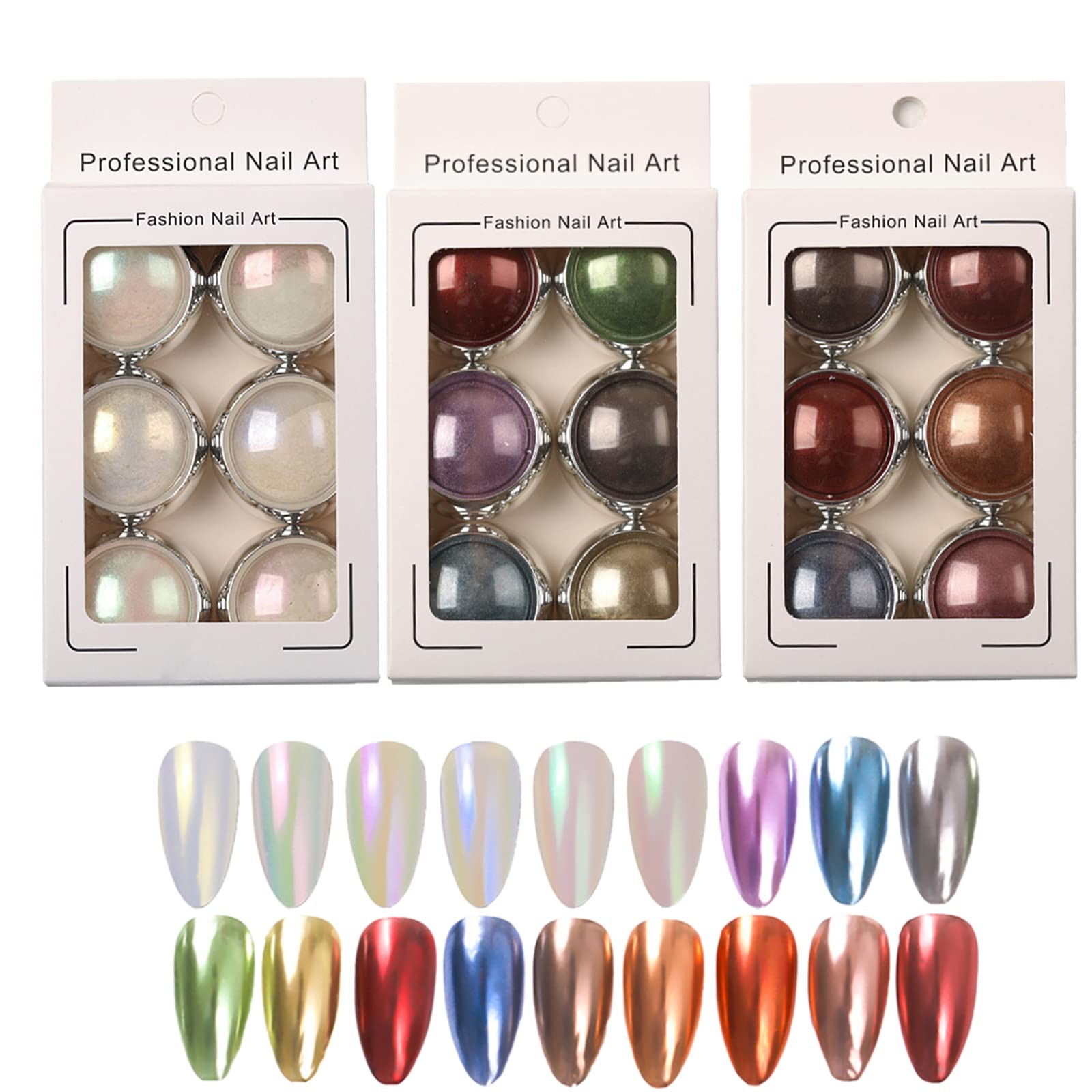 18 Colors Mix Colors Glitter Nail Sequins Powder – Metallic Mirror Effect Iri…