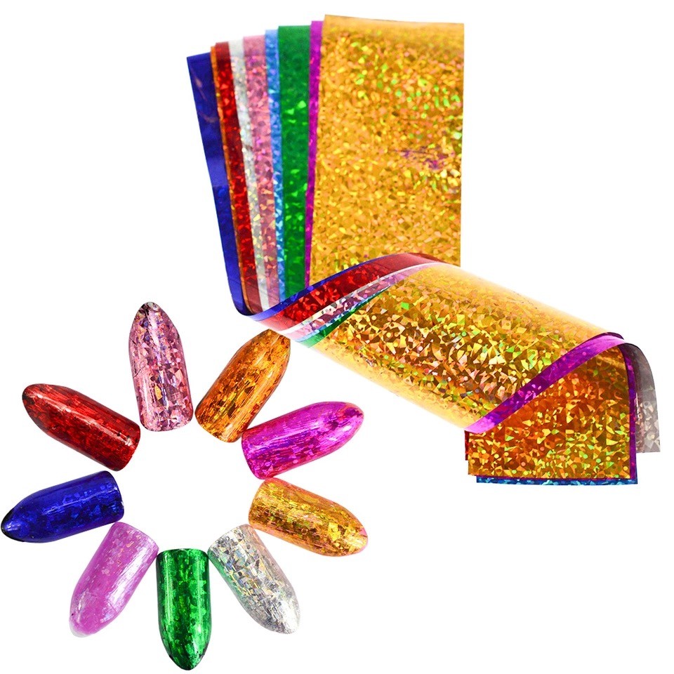 HOLOGRAPHIC Transfer Foils Starry NAIL LASER FOIL 9 Colours NAILS Stickers Paper