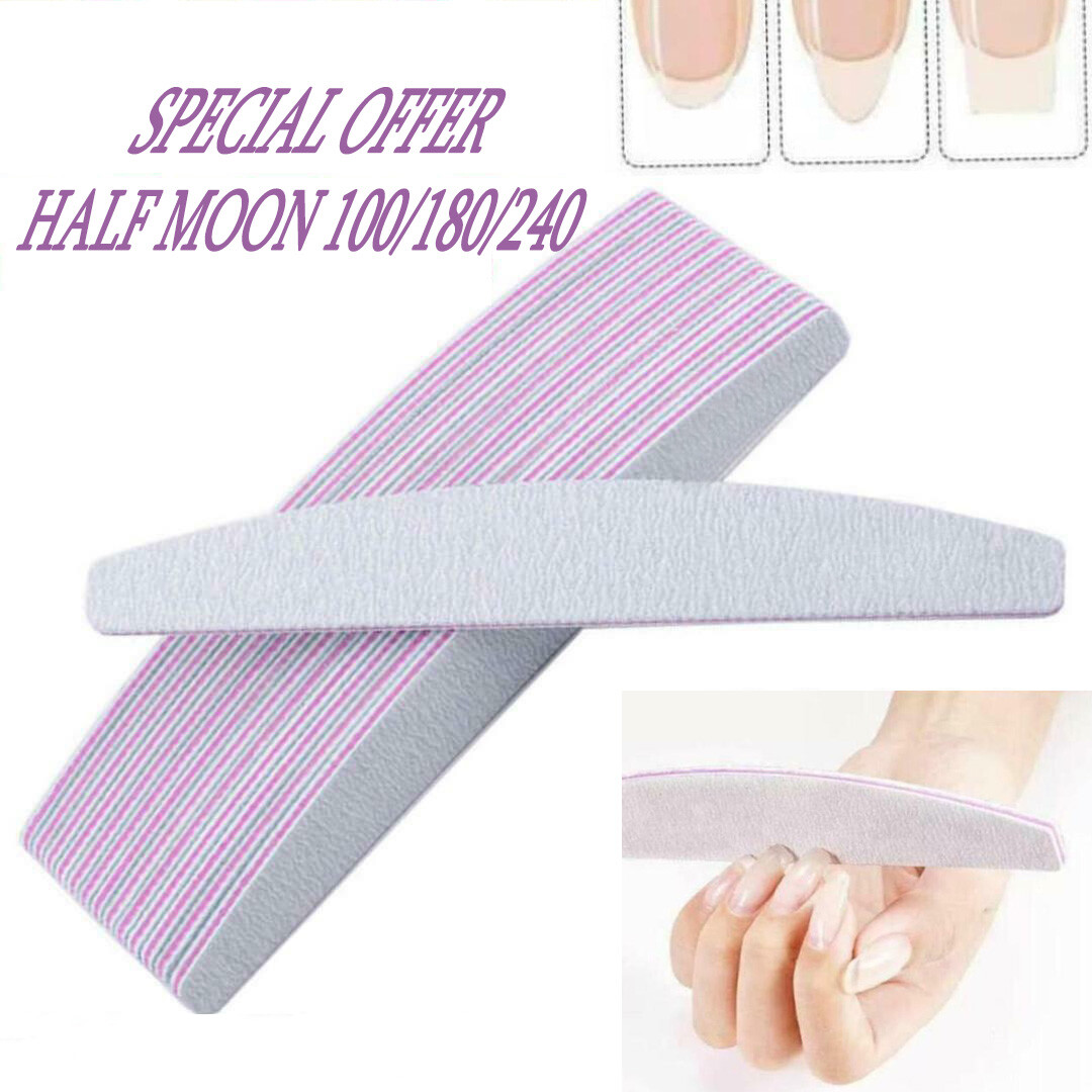 NAIL FILES DOUBLE SIDED PROFESSIONAL QUALITY HALF MOON EMERY grit 180/100/240