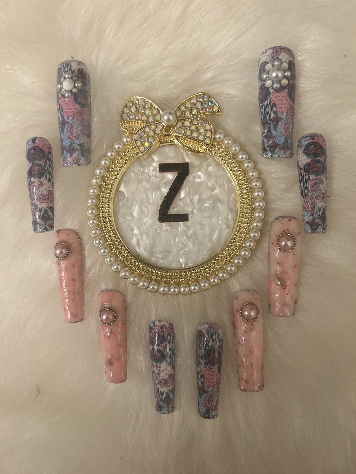 Z NAILZ! Gorgeous 10 Pc.Handcrafted 2XL Square Pink/Blue Textured Press On Nails