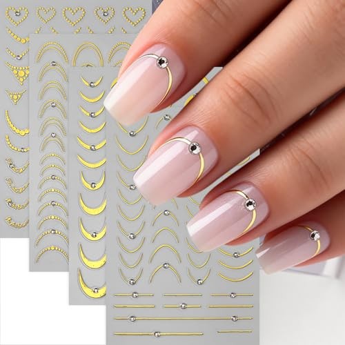 French Golden Line Nail Art Stickers – 4PCS Bronzing Mirror Gold Line Style9