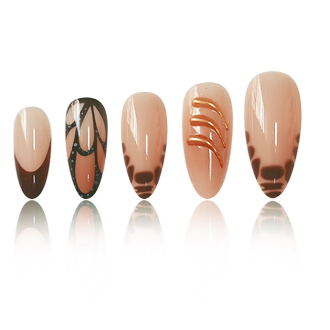 Mocha Gradient Metal Butterfly Abstract INS Style Press On Nails Wholesale