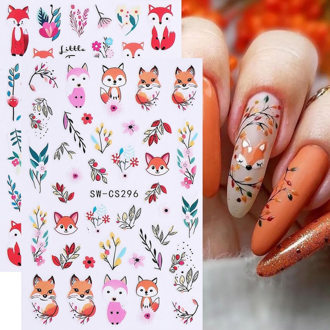 Fall Nail Stickers for Nail Art Tree Leaf Fox Nail Art Stickers Flower Nail D…
