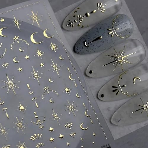 2 Sheets Star Nail Stickers Gold Silvery Nail Art Decals 5d-gold Silvery-17