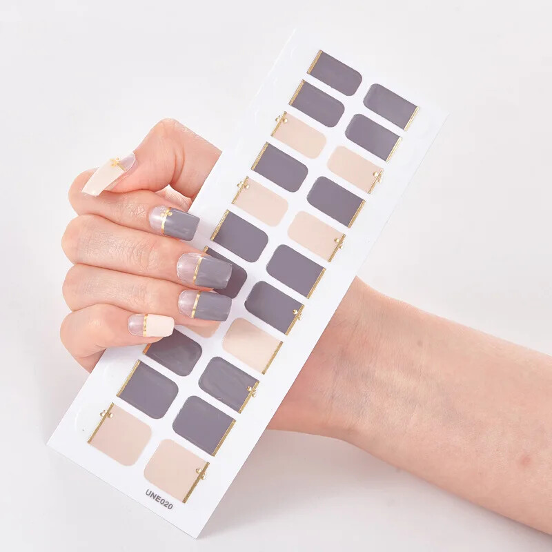 16 Strips Patch Full Cover Wraps Gel Nail Sticker UV Lamp Semi-Cured Manicure