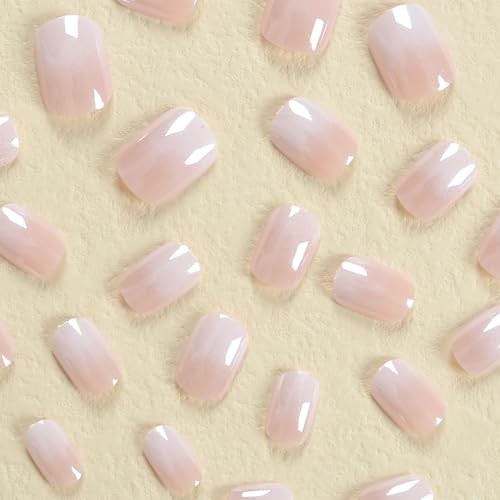 Gradient Short Press On Nails Square Chrome Acrylic Fake Nails for Women