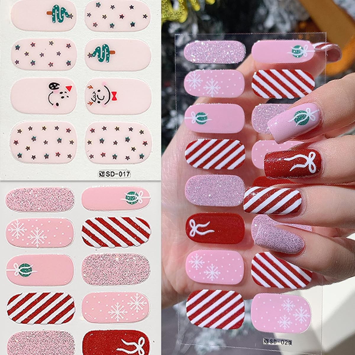 6Sheets Christmas Nail Strips Christmas Tree Full Nail Wraps Stickers Santa C…