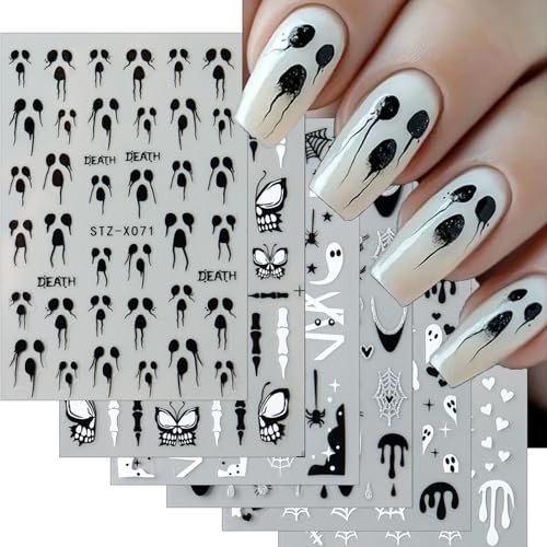 6 Sheets Halloween Nail Art Stickers 3D Self Adhesive Cute Nail Style 3
