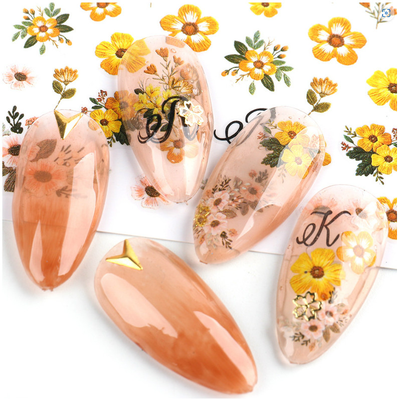 Nail Art Stickers Decals Yellow Flowers Bumble Bee Floral Bees Wasp F693 NS44