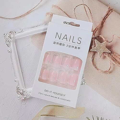 24 Pcs Nude Pink Press on Nails Short Square – Cute Fake Nails Press Design A1