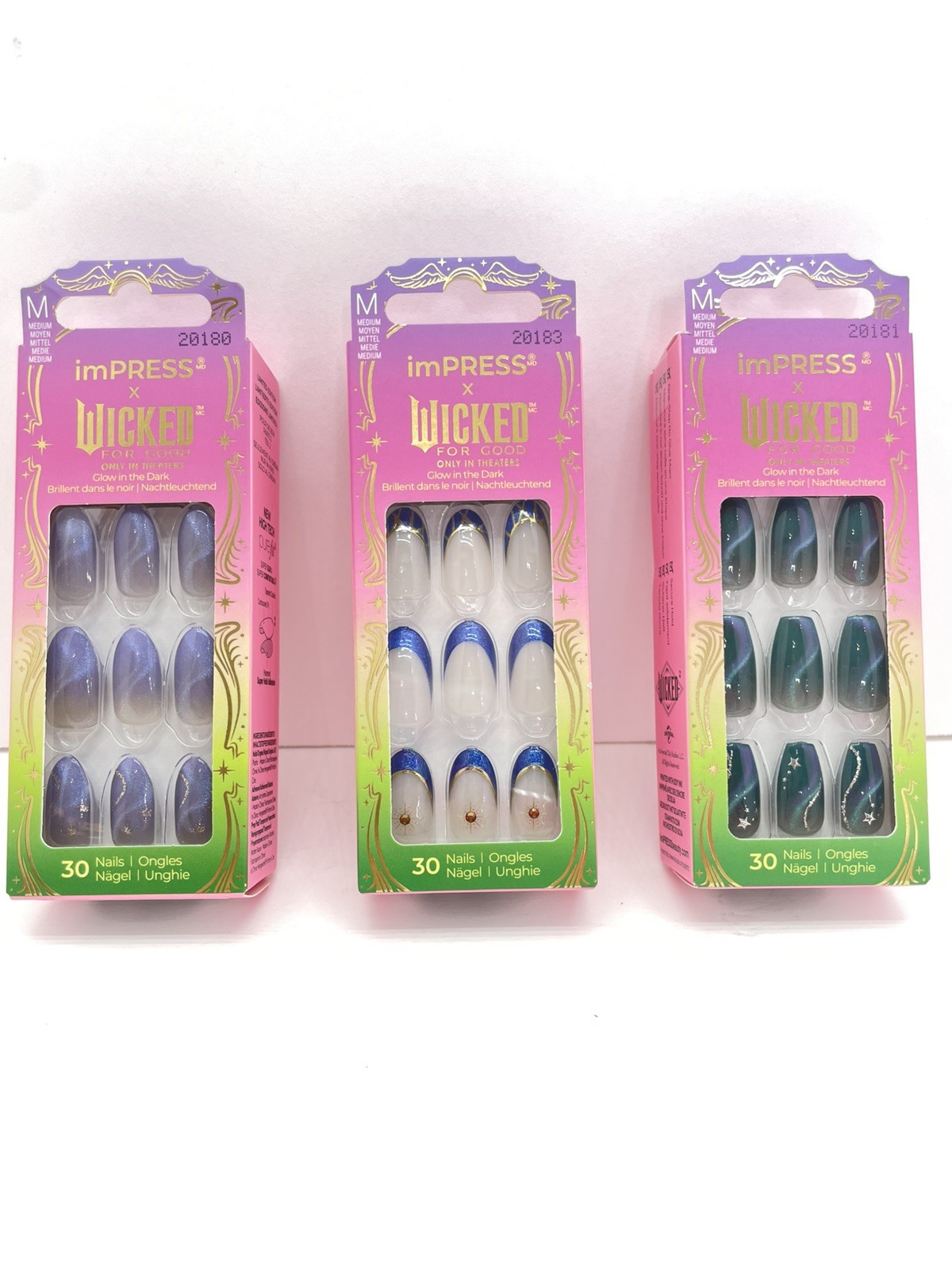 Kiss imPress x Wicked Limited Edition GLOW IN THE DARK Press On Nails. 3 pack.