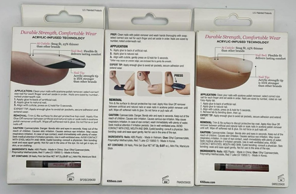 3PC Kiss Acrylic Ready To Wear Gel Set ~ 28 Nails Each~ Glue Included ~FAST SHIP