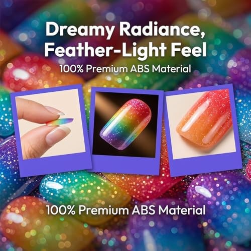 Summer Press On Nails – Short Square Colorful Glitter Ombre Fake Nails Style22