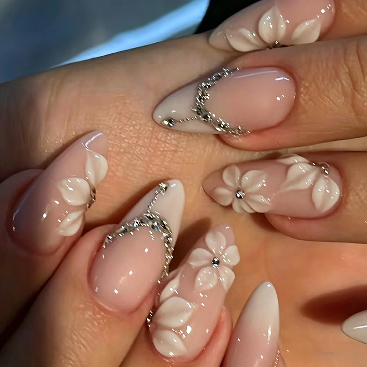 Almond Press on Nails Colorful Fake Nails Medium Summer Y2K False Nails with Str