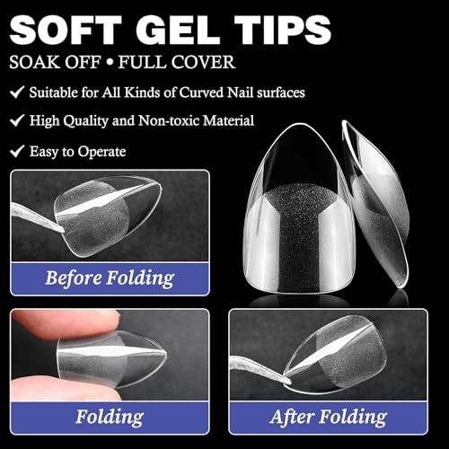 600pcs Short Stiletto Nail Tips, Full Cover Clear Soft Gel Nail Tips Stileto