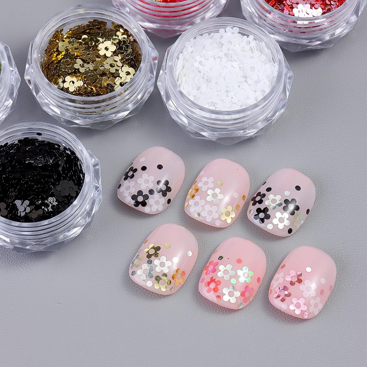 Five-Petal Flower Nail Glitter Sequins | 3D Holographic Laser Floral Flakes, Shi