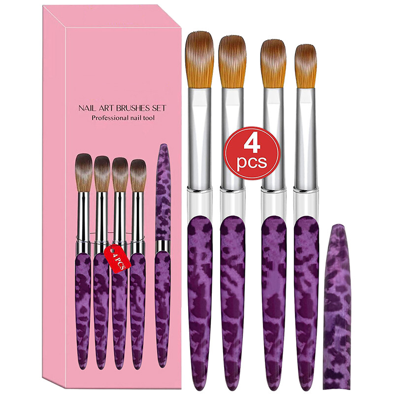 4pcs Kolinsky Nail Art Brush Pen Set for Acrylic Application Manicure E