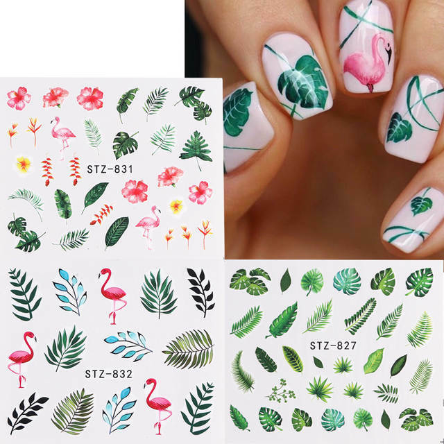 Nail Art Water Transfer Sticker Flower Leaves Butterfly Flamingo Bird Decals