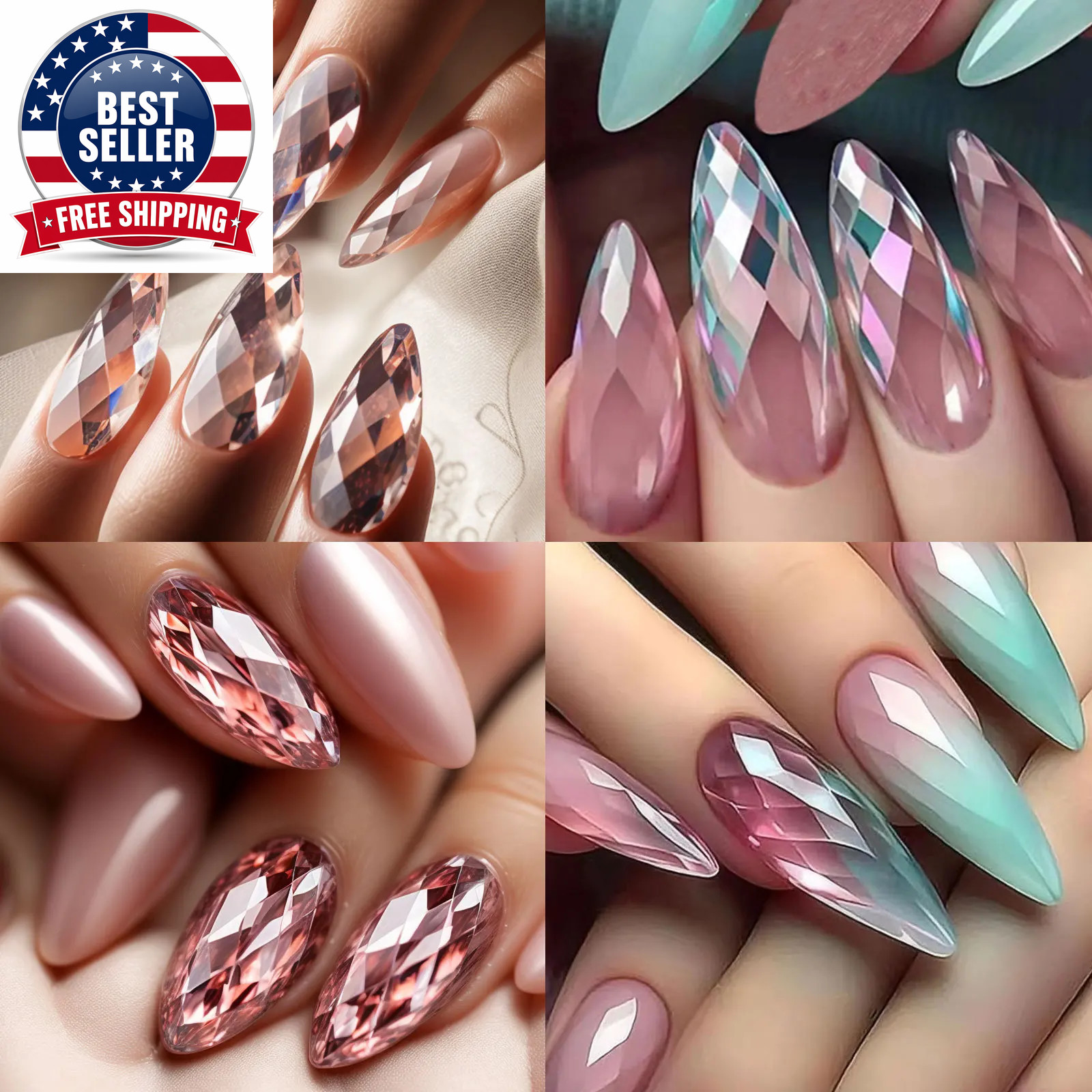 Diamond Shaped 3D Almond Nails Transparent Non-Marking Frosted Square Oval Weara