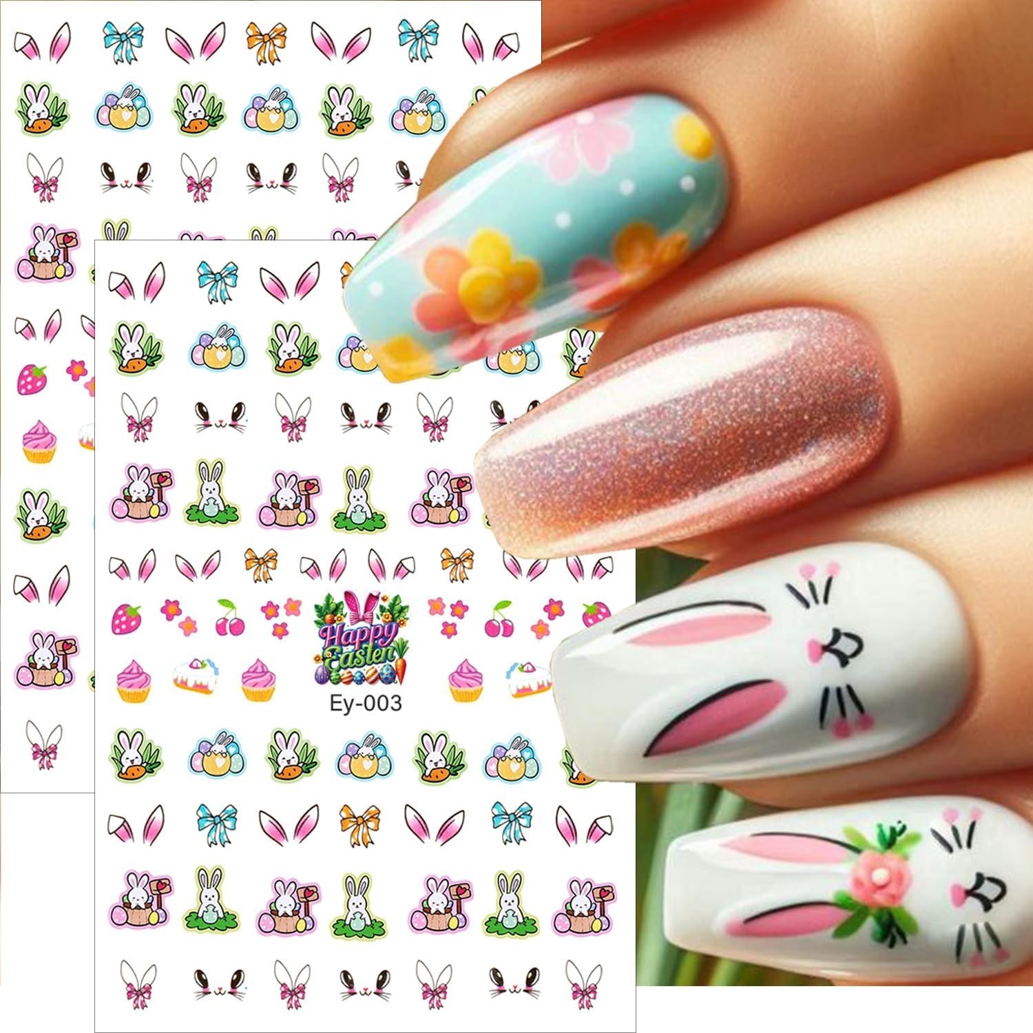 6 Sheets Easter Nail Stickers for Nail Art 3D Self-Adhesive Easter Egg Cute-5