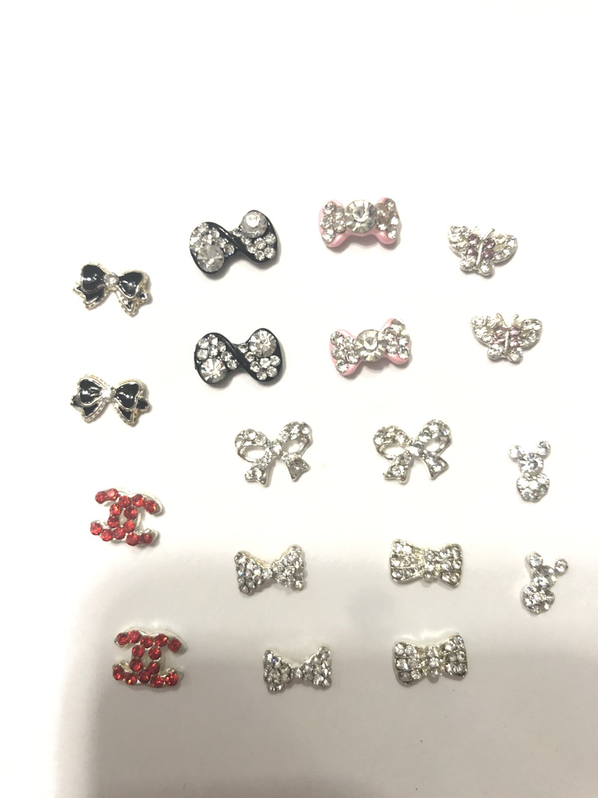 3D nail art decorations rhinestone tie bow butterfly black pink resin silver red