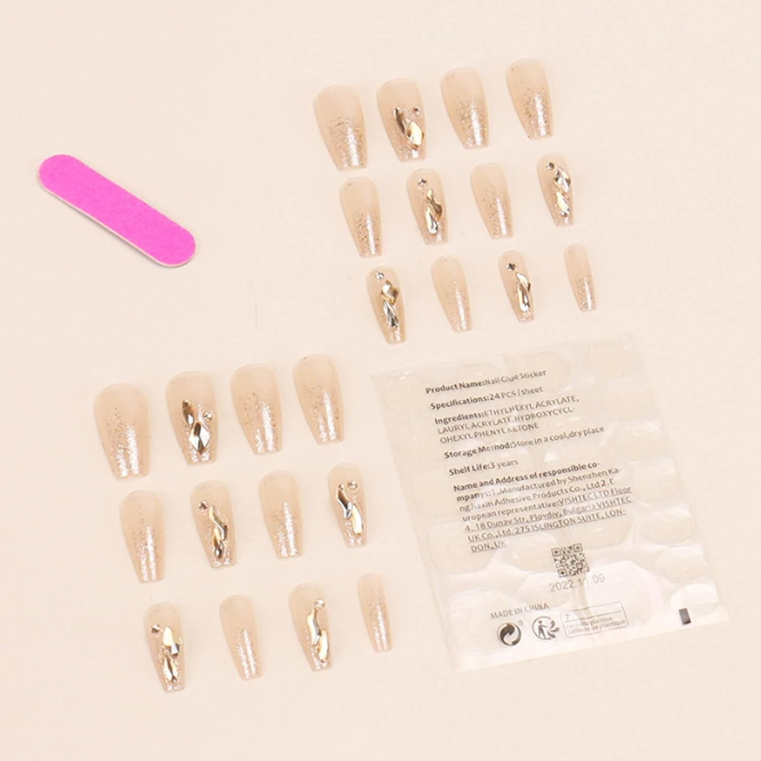 Metal Coffin Fake Nails Gold Yellow Chrome Reflective False Press Extra Long