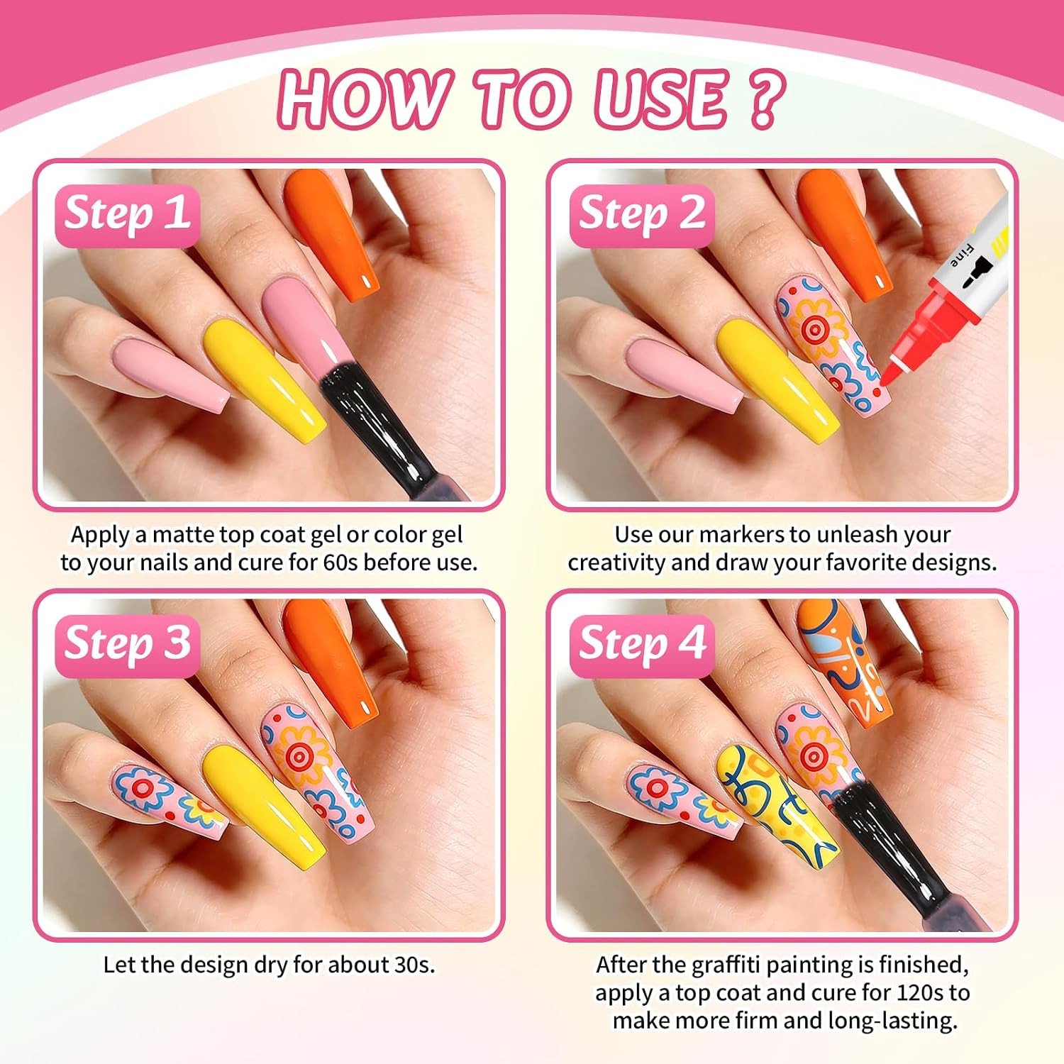 Nail Art Pens Set, Dual Tip 24 Colors Nails Art Markers Non-Toxic, Quick-Drying