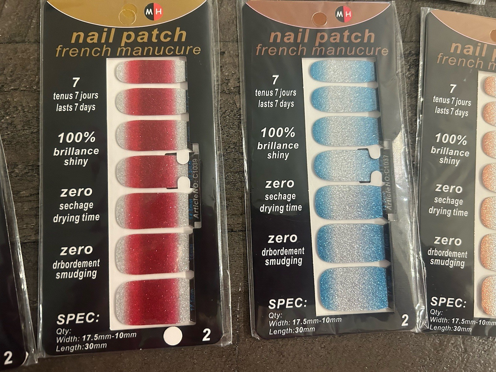 Nail Patch French Manicure Polish Stickers Last 7 Days 13 Different Sets Glitter