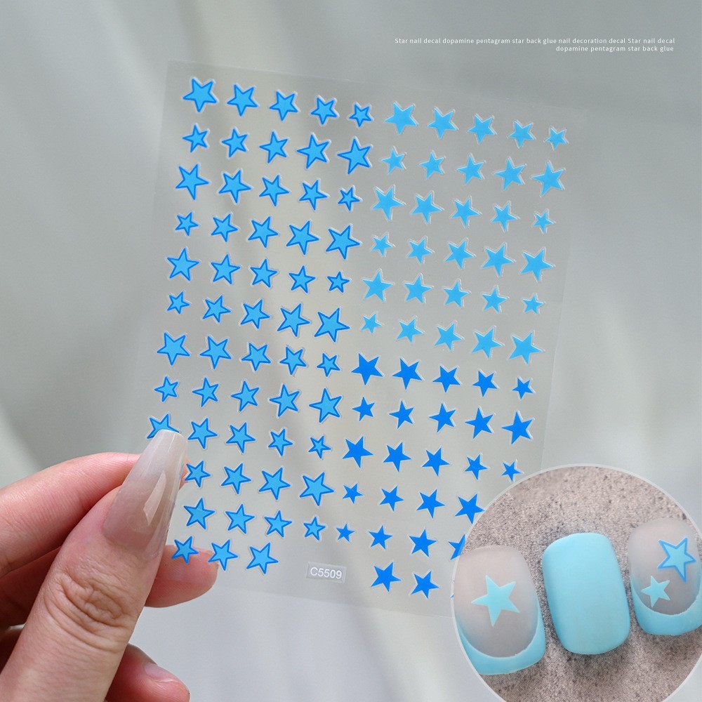 4Pcs Set Nails Stickers Blue Pink Star Heart Decals 3D Self-Adhesive Peel NH30