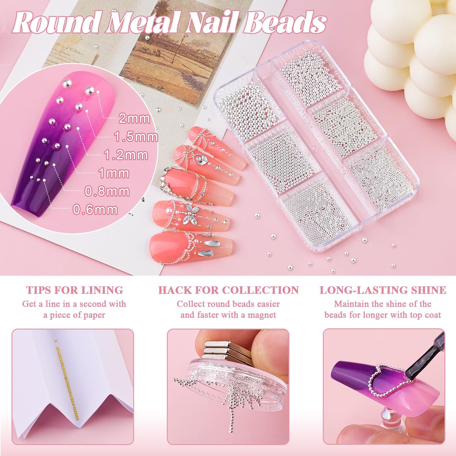 Silver Nail Beads and Flatback Pearls for Nails White Nail Pearl Charms