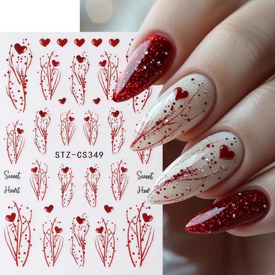 Glitter Heart Nail Art Stickers Valentine French Sparkling Glitter Nail Style-3