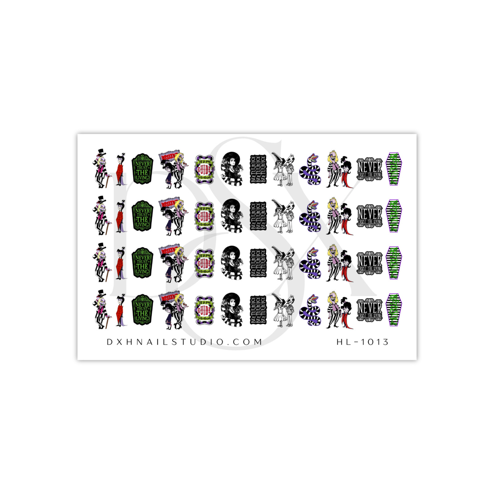 Beetle Juice Lydia Halloween Nail Decals Water Transfer Nail Art HL-1013