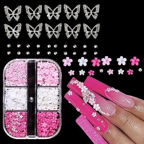 3D Flowers for Nails, 3D Flowers Nail Charms, Metal Butterfly butterfly-flowers