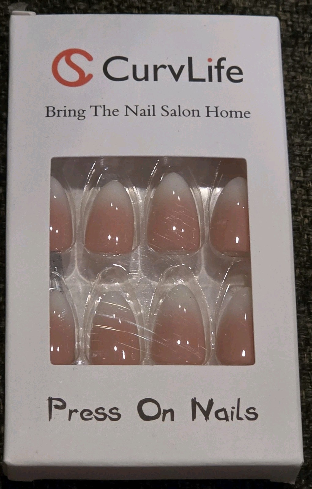 3x CurvLife Almond Shaped Acrylic Press-On Nails – Easy Application – Pink/White