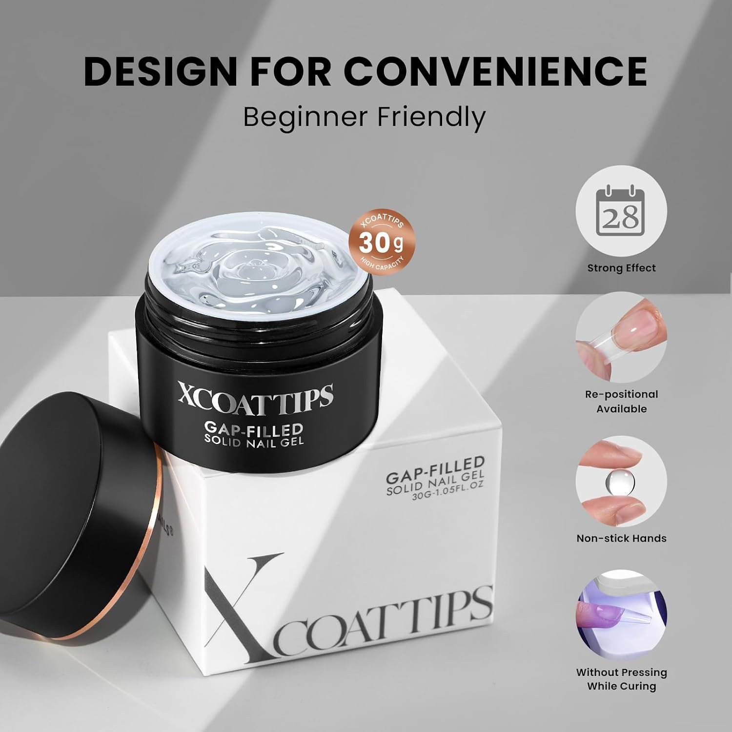 XCOATTIPS Solid Nail Glue Gel, Gap-Filled, 30G, Cure Needed | Seamless Fit for P