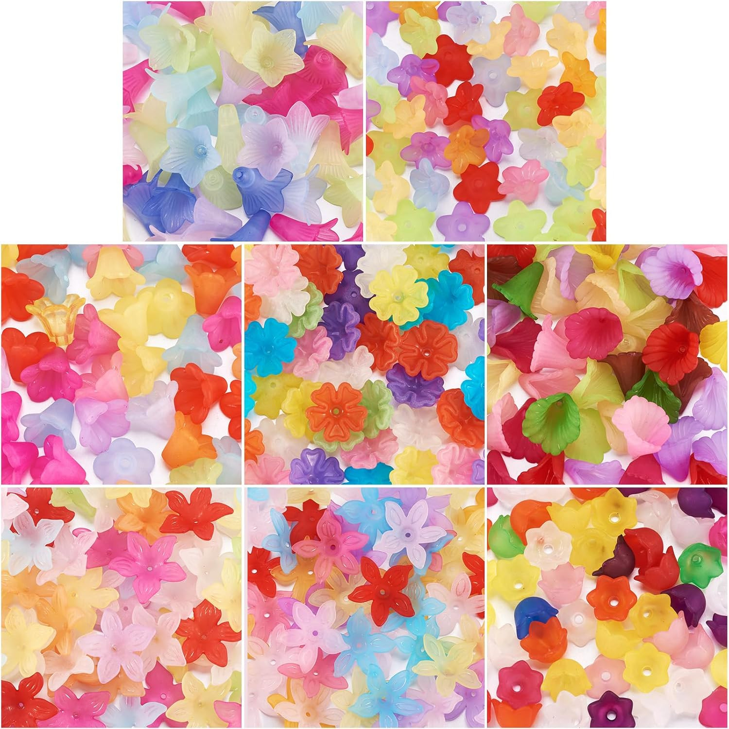 400Pcs Mixed Acrylic Flower Beads Caps 8 Style Colorful Frosted Floral Spacer Lo