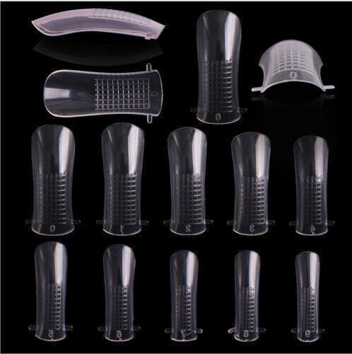 100Pcs Transparent Plastic Dual Nail Forms UV Gel Full Cover Mold Size Scale