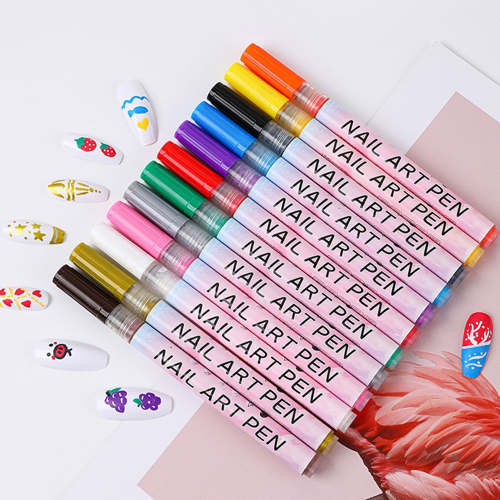 12Pcs/Set 3D Nail Art Drawing Pen Waterproof Painting Liner Drawing Embellishing