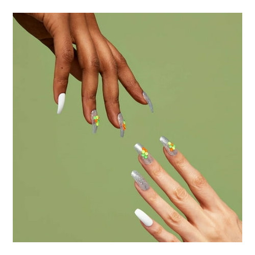 KISS – Voguish Fantasy Fake Nails, Long Coffin, Afterglow Silve White, 28 Count