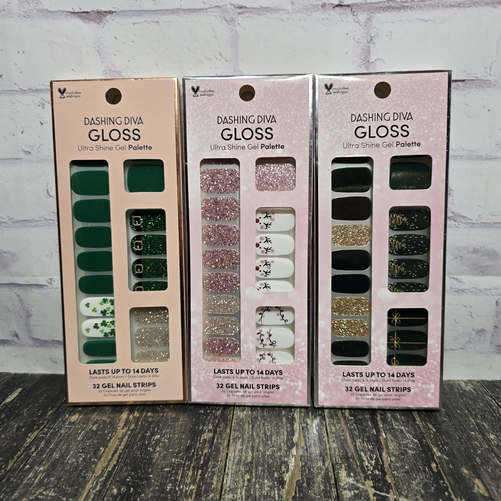3 Packs 32 Pieces Dashing Diva Gloss Light Show, Wintry Luxe & Shamrock Shake